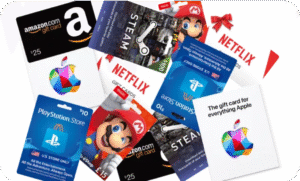 “Assortment of digital gift cards (Amazon, Netflix, PlayStation, Apple) illustrating digital gift cards engagement in marketing”